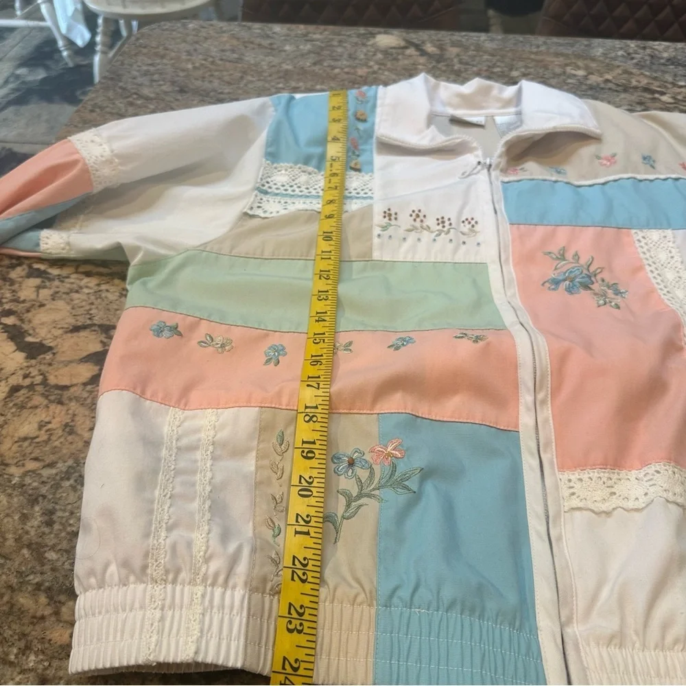 Koret Jacket Patchwork Pink Green Lace Trim